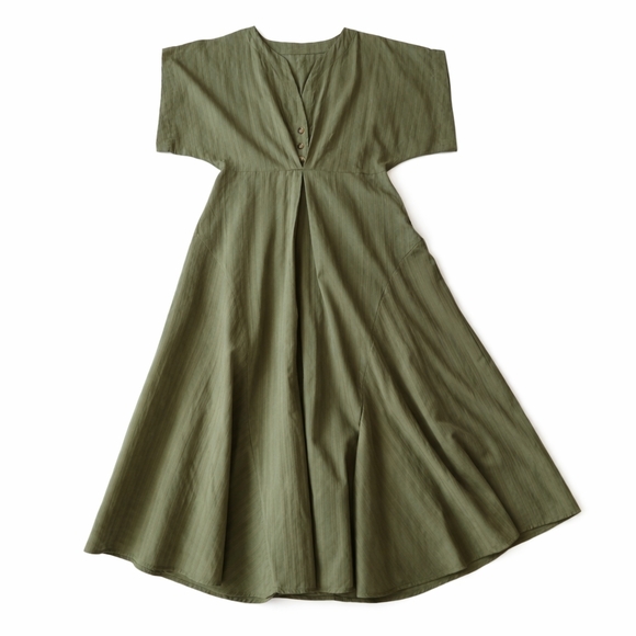 Cupshe Olive Green Midi Dress Size L Flowy V-Neck Boho - Picture 4 of 7